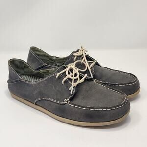 Olukai Women Heleuma Gray Leather Boat Deck Shoes Size 7 Lace Up Casual Hawaii